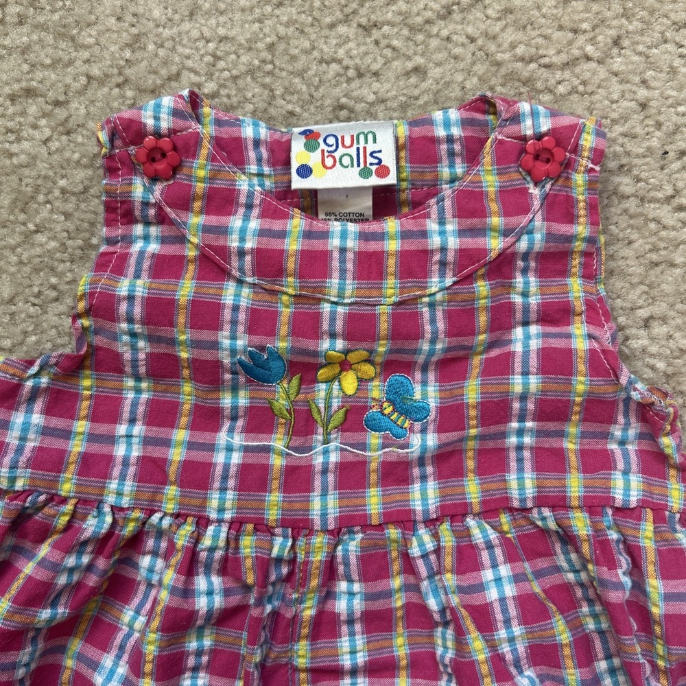 Vintage Gumball's Baby Girl Plaid Sunsuit Romper Bubble Pink Floral Newborn 3-6M